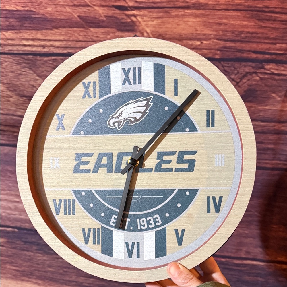 NFL Eagles Round Wall Clock - Beige, Green, Black